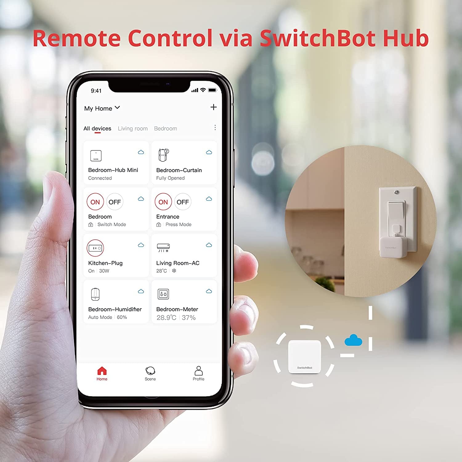 Smart Switch Button Pusher - No Wiring, Bluetooth App or Timer Control, Add  Hub Mini to Make It Compatible with Alexa, Google Home, IFTTT (White)