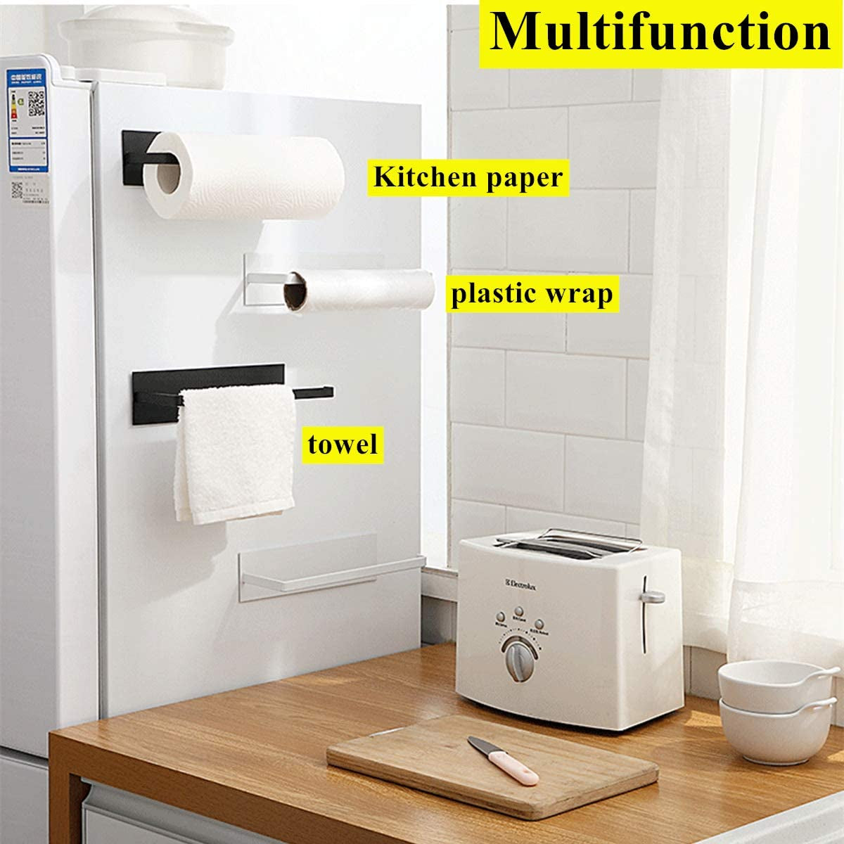 Kitchen Roll Holder, Kitchen Paper Rack Wall Mounted, Toilet Roll Holder (White) Clear Store