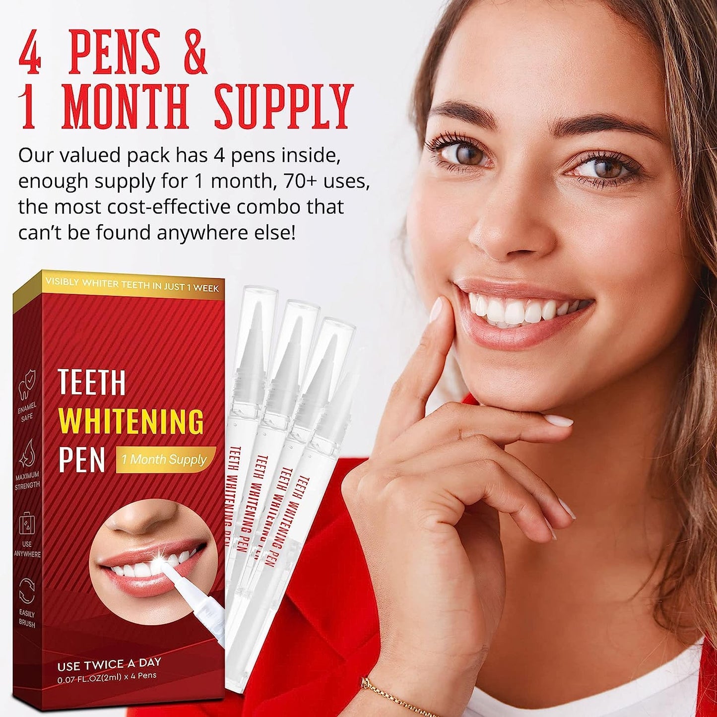 Teeth Whitening Pen 4-Pack, Brighten Your Smile in Just 1 Week with Tooth Whitening Pens – Fast, Gentle, Enamel Safe Whitening Gel for White Teeth in Mess Free Applicator Pens