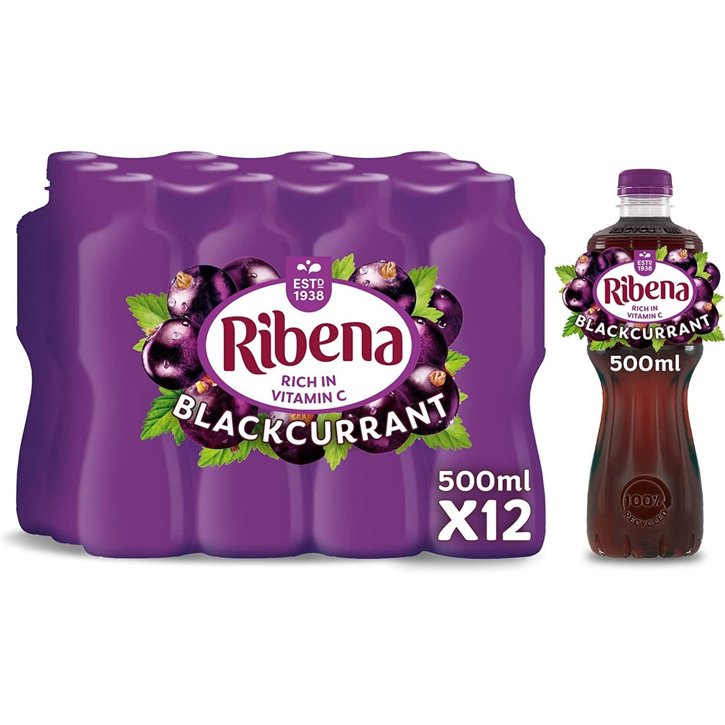 Ribena Blackcurrant Juice Drink 500Ml - Multipack of 12 Clear Store