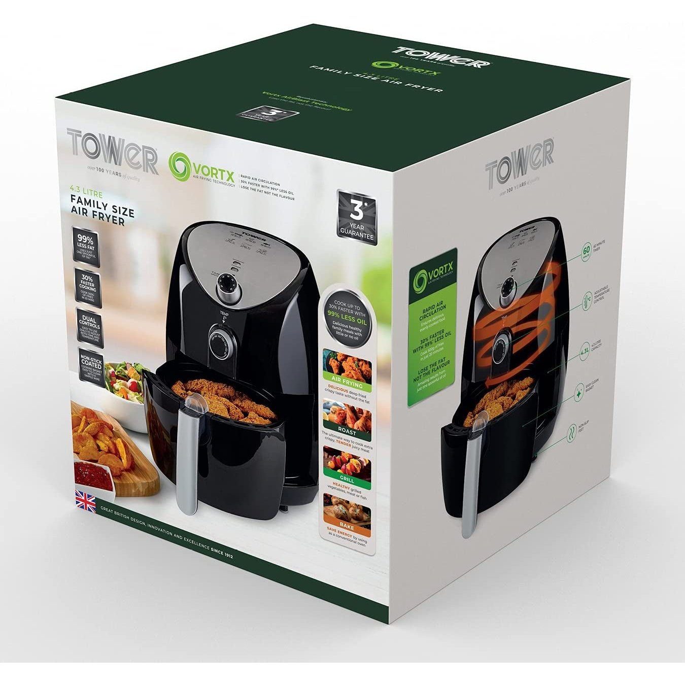 T17021 Family Size Air Fryer with Rapid Air Circulation, 60-Minute Timer, 4.3L, 1500W, Black