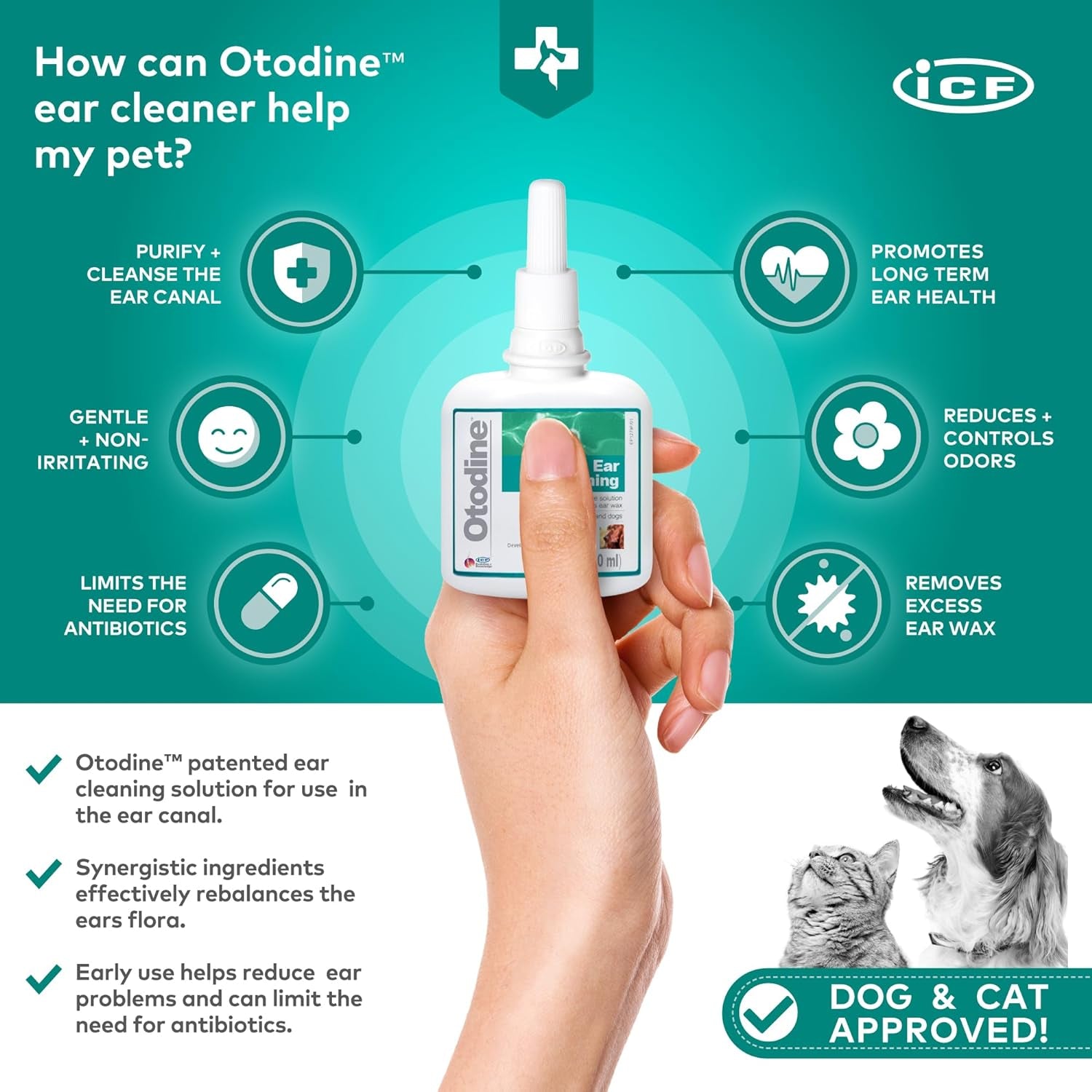 Otodine | Cat and Dog Ear Cleaner | Dog Ear Drops to Stop Wax Build Up, Head Shaking, Discomfort, Ear Odour & Scratching | Cat and Dog Ear Cleaning Solution | Dropper Bottle 100Ml