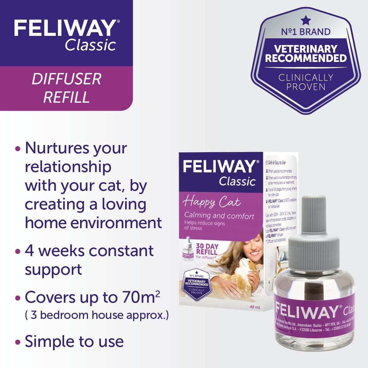 Classic 30 Day Refill Comforts Cats, Helps Solve Behavioural Issues and Stress/Anxiety in the Home - 48Ml