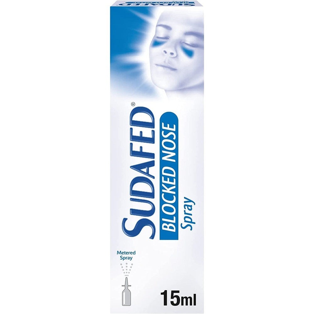 Sudafed Blocked Nose Spray, Relief from Congestion Caused by Head Cold and Allergies, Sinusitis, Helps Clear the Nasal Passage, Lasts up to 10 Hours and Gets to Work in 2 Minutes, 15 Ml Clear Store