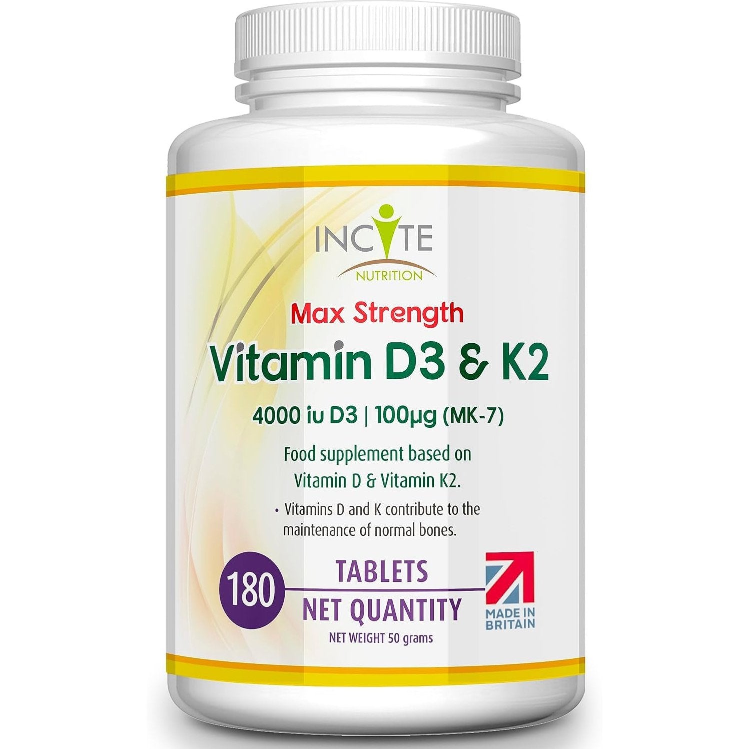 Vitamin D3 K2 (MK7) 100 UG - 180 Premium Vegetarian Tablets - 6 Month’S Supply - High Strength Quality Vitamin D3 4000, Vitamin K2 - Made in the UK by ®