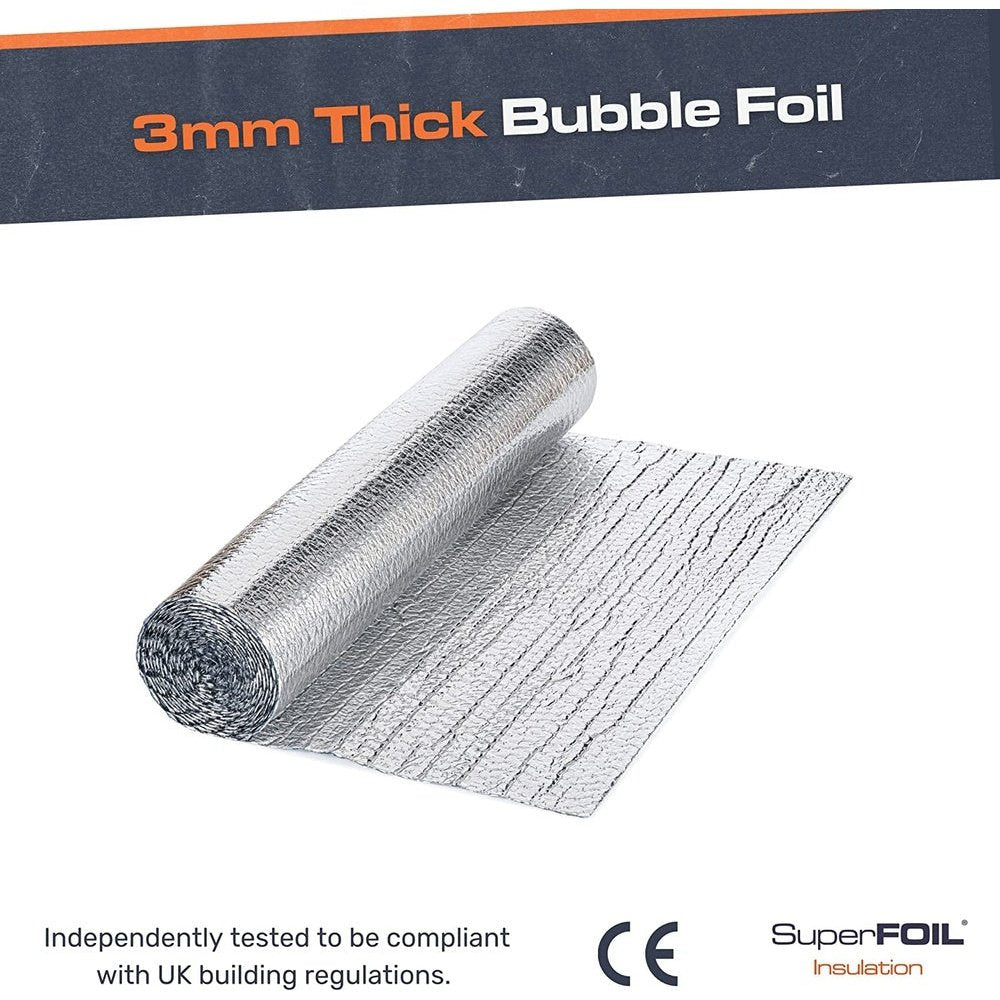 Superfoil Foil Insulation Roll 0.6M X 5M - Energy Saving Multipurpose Bubble Foil Reflector - DIY Home Insulation Wrap - Loft, Radiator, Garage Door, Shed, Summerhouse Clear Store