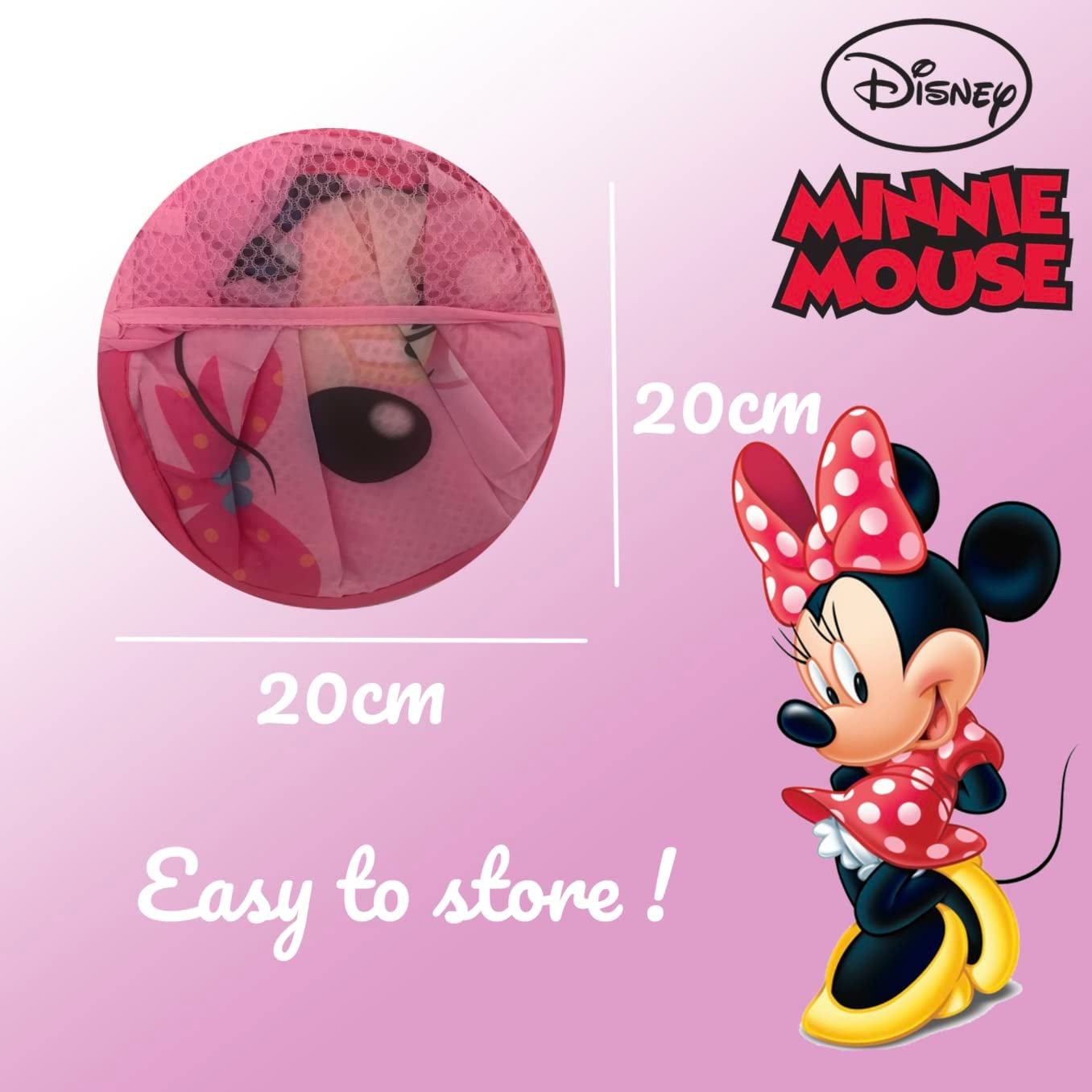 Child Foldable Cloth Basket with Handles Disney Minnie Mouse for Clothes and Toys Clear Store