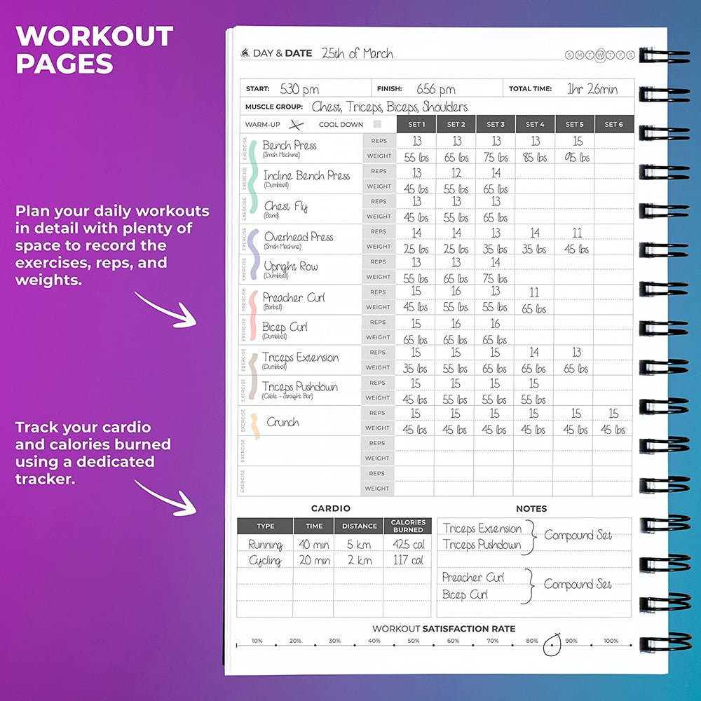 Fitness & Workout Journal/Planner Daily Exercise Log Book to Track Your Lifts A5 (Yellow & Pink) Clear Store