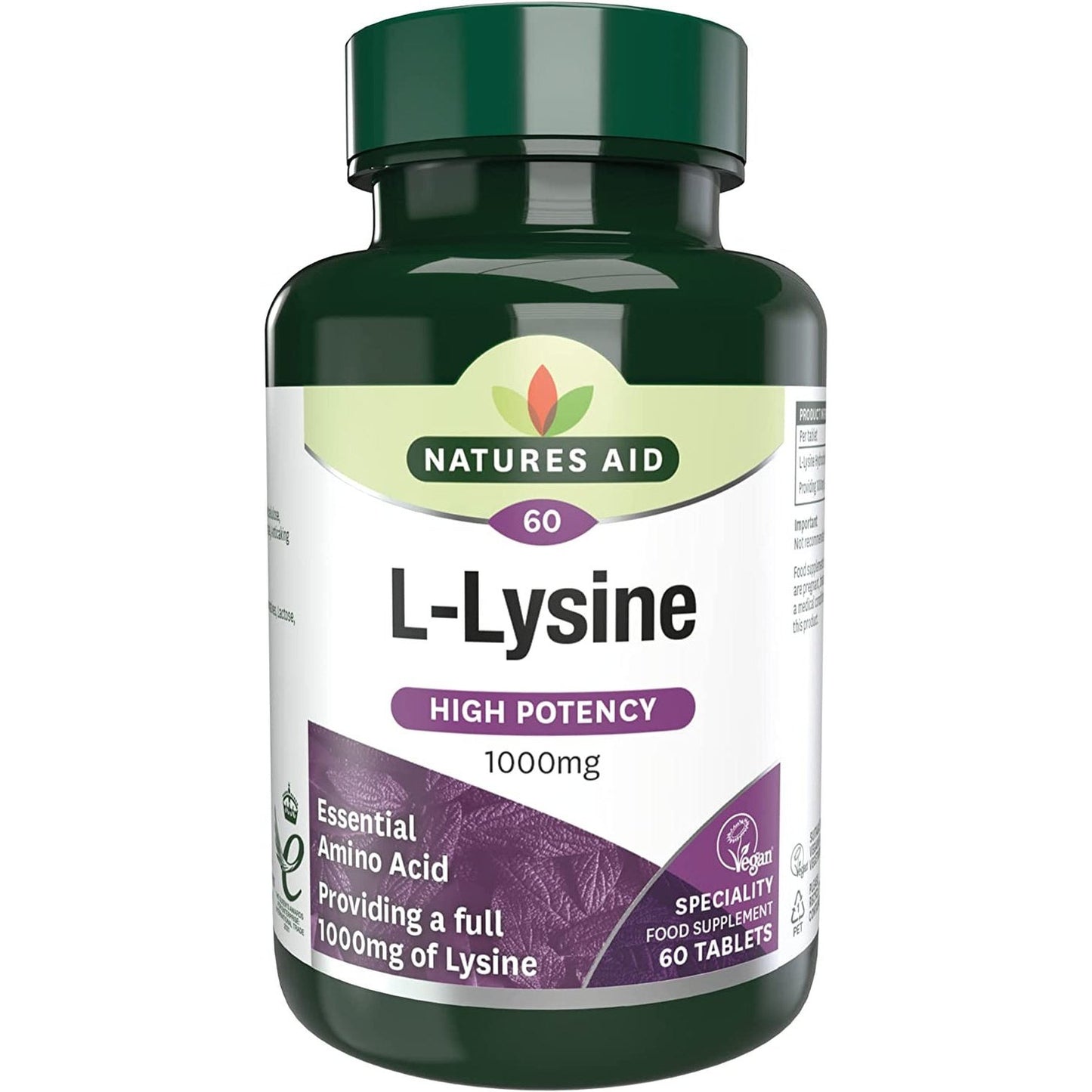 L-Lysine 1000 Mg, High Potency Essential Amino Acid, Vegan, 60 Tablets