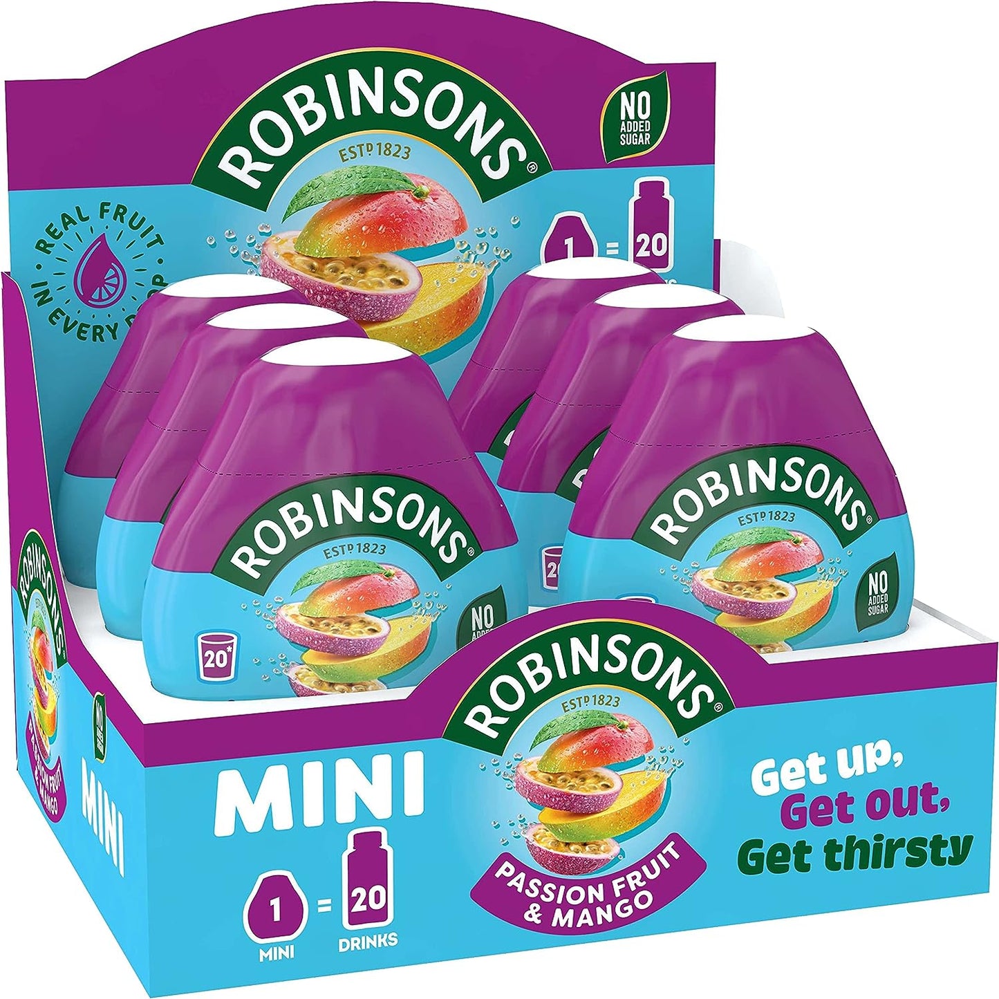 Robinsons Mini - No Added Sugar - Low Calorie - Passion Fruit and Mango - Makes 20 Drinks per Pack, 6 X 66 Ml Packs