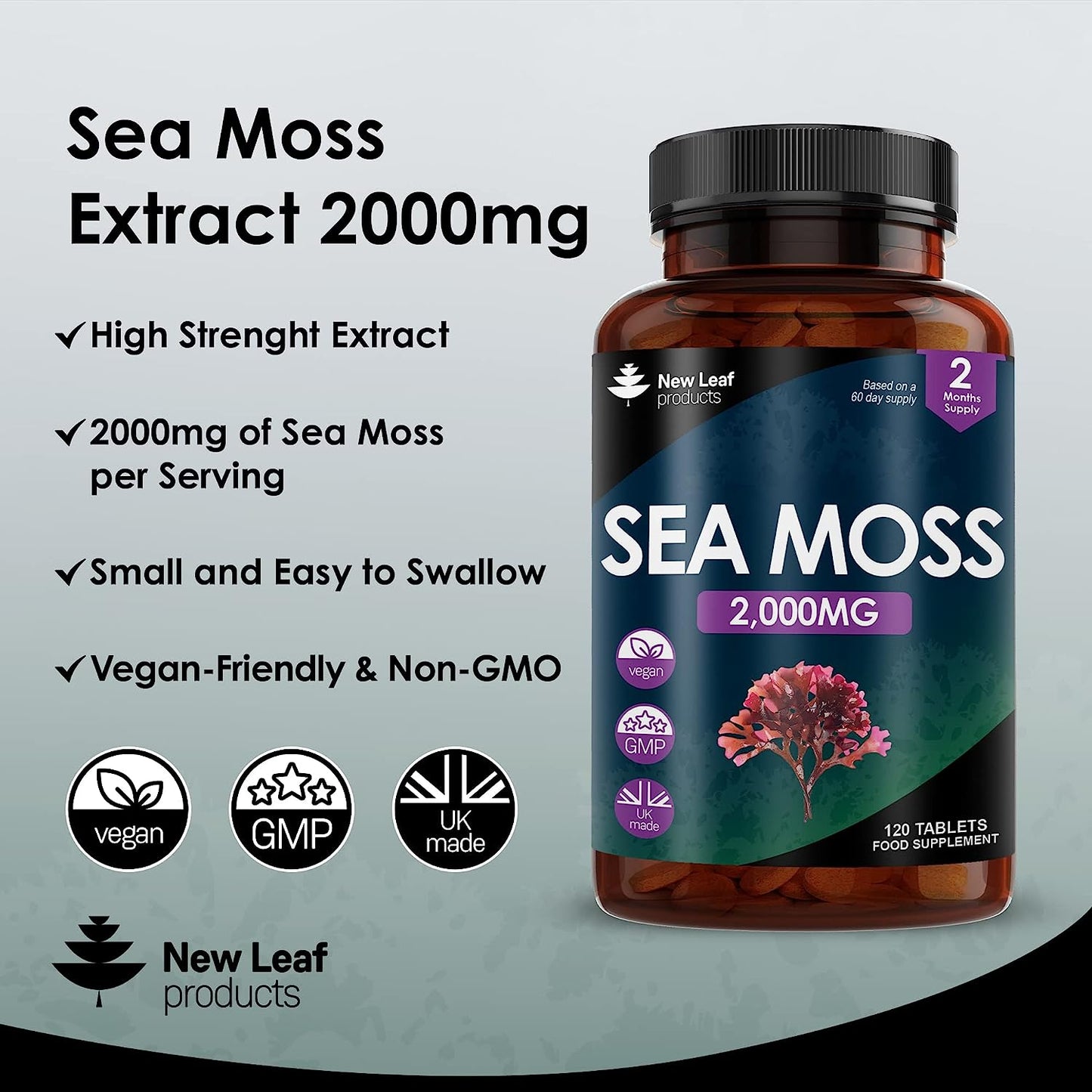 Sea Moss Tablets Extract High Strength 2000Mg - Sea Moss Supplement 120 Tablets,Vegan - Non GMO Clear Store