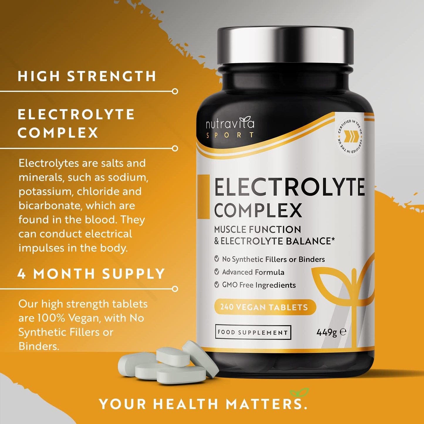 Electrolyte Complex - High Strength Tablets with Added Magnesium, Potassium & CalciumMuscle Function 240Tablets Clear Store