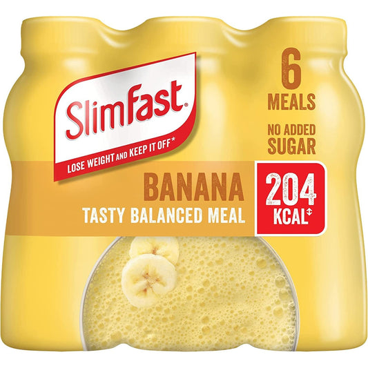 Slimfast Ready to Drink Shake, Balanced Shake with Vitamins and Minerals, No Sugar, Banana Flavour, 6 X 325ml Clear Store