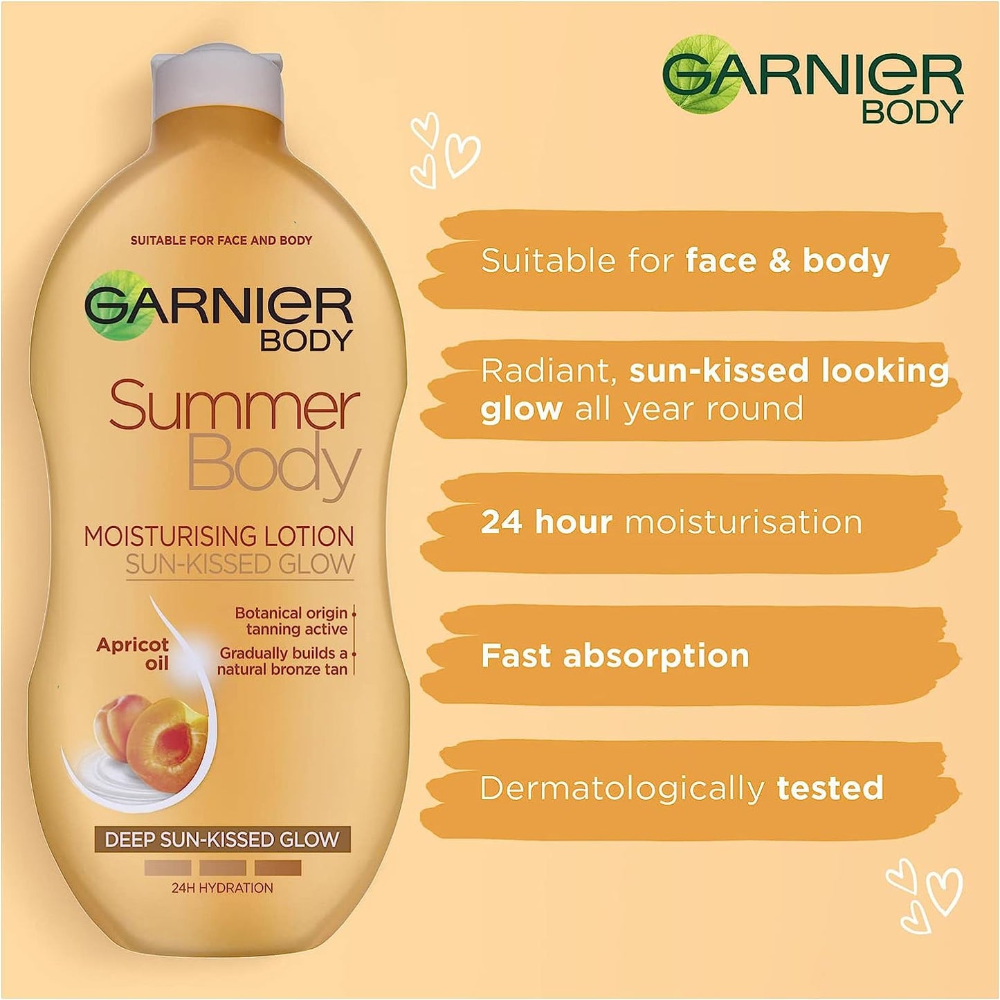 Garnier Summer Body Gradual Self Tan Moisturiser Dark, Hydrating Tanning Lotion for a Glowing Sunkissed Tan 400Ml Clear Store