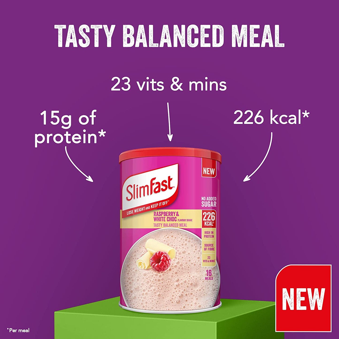 Slimfast Balanced Meal Shake, Raspberry & White Choc Flavour 16 Servings 584g Clear Store