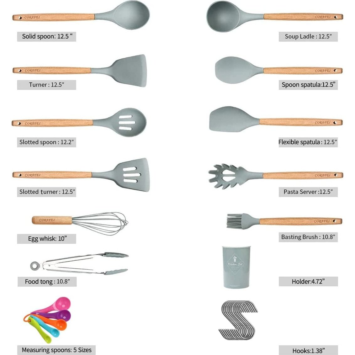 Kitchen Utensil Set Silicone Cooking Utensils - 27 Pieces Cooking Spatula Turner Heat Resistant Tools with Wooden Handle for Nonstick Non Scratch Cookware - Best Kitchen Tool Gadgets… Clear Store